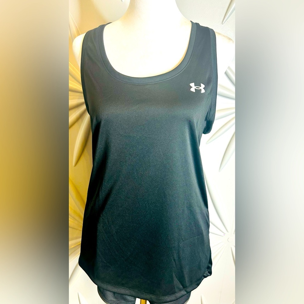 Under Armour NWT SZ S women’s black “velocity” solid tank w/racer back, bust 38” - Picture 2 of 6